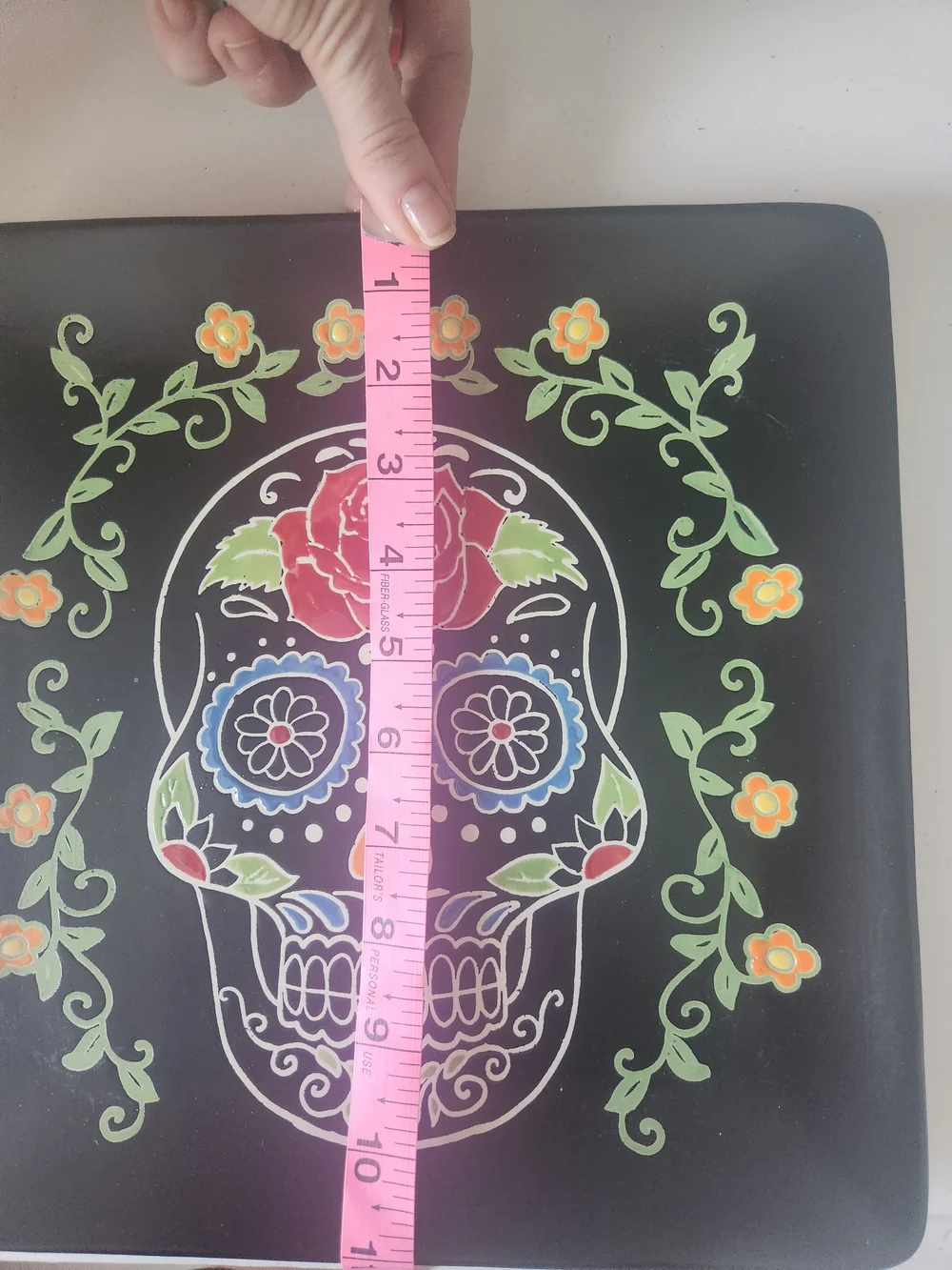 INHOMESTYLEZ Halloween Sugar Skull ceramic platter Day Of The Dead 11x11